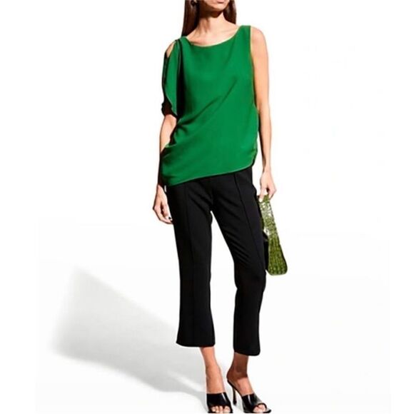 Trina Turk NWT Sunset Sleeveless Asymmetric Boatneck Gathered Green Top XL - Picture 2 of 6